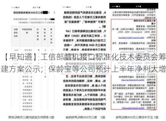 【早知道】工信部脑机接口标准化技术委员会筹建方案公示；保龄宝等公司预计上半年净利大增