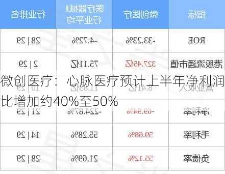 微创医疗：心脉医疗预计上半年净利润同比增加约40%至50%