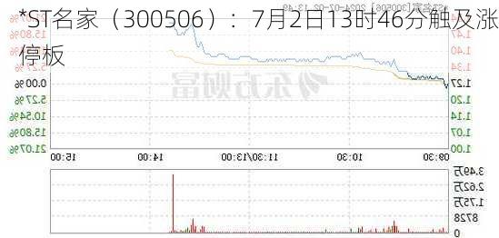 *ST名家（300506）：7月2日13时46分触及涨停板