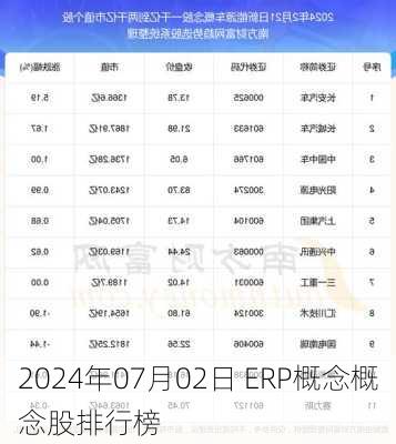 2024年07月02日 ERP概念概念股排行榜