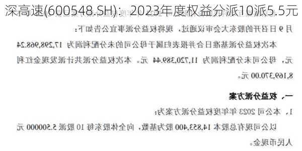 深高速(600548.SH)：2023年度权益分派10派5.5元