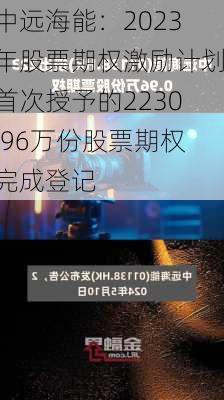 中远海能：2023年股票期权激励计划首次授予的2230.96万份股票期权完成登记