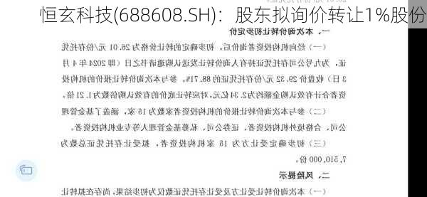 恒玄科技(688608.SH)：股东拟询价转让1%股份