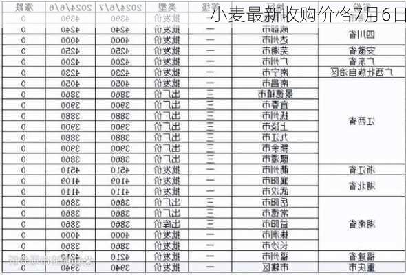 小麦最新收购价格7月6日