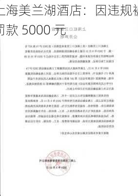 上海美兰湖酒店：因违规被罚款 5000 元