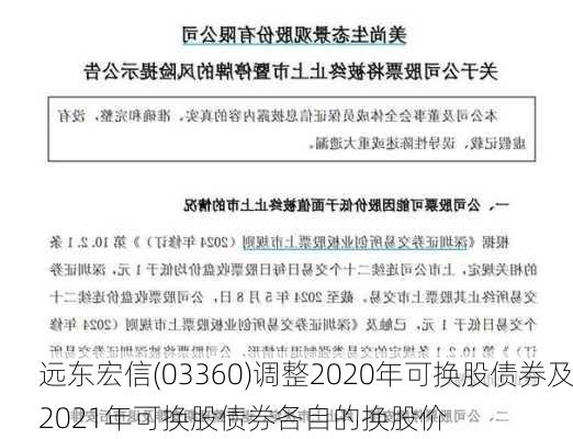 远东宏信(03360)调整2020年可换股债券及2021年可换股债券各自的换股价