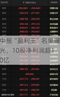 中报“盈利王”名单曝光，10股净利润超10亿