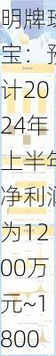 明牌珠宝：预计2024年上半年净利润为1200万元~1800万元，同比下降73.5%~82.33%