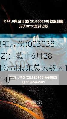 鑫铂股份(003038.SZ)：截止6月28日公司股东总人数为17014户