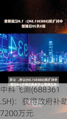 中科飞测(688361.SH)：获得政府补助7200万元