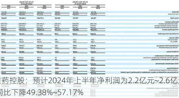 重药控股：预计2024年上半年净利润为2.2亿元~2.6亿元 同比下降49.38%~57.17%