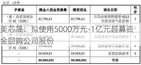 美芯晟：拟使用5000万元-1亿元超募资金回购公司股份