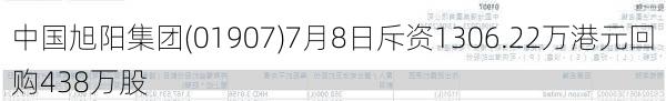 中国旭阳集团(01907)7月8日斥资1306.22万港元回购438万股