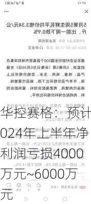 华控赛格：预计2024年上半年净利润亏损4000万元~6000万元