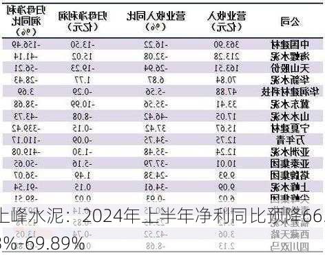 上峰水泥：2024年上半年净利同比预降66.13%-69.89%