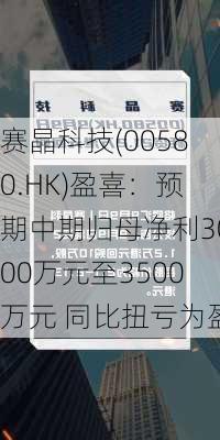 赛晶科技(00580.HK)盈喜：预期中期归母净利3000万元至3500万元 同比扭亏为盈