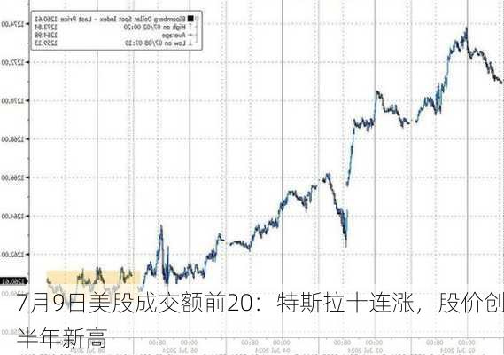 7月9日美股成交额前20：特斯拉十连涨，股价创半年新高