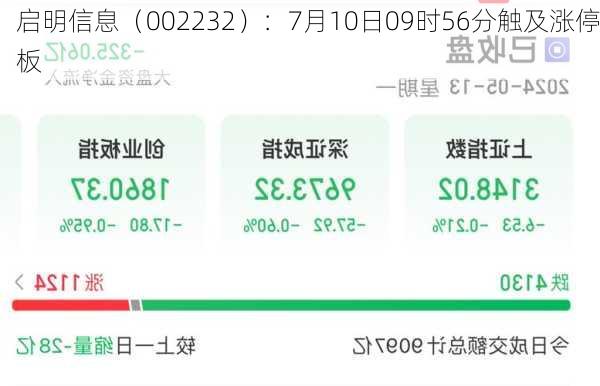 启明信息（002232）：7月10日09时56分触及涨停板