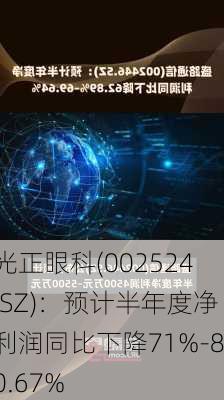 光正眼科(002524.SZ)：预计半年度净利润同比下降71%-80.67%