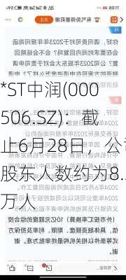 *ST中润(000506.SZ)：截止6月28日，公司股东人数约为8.2万人