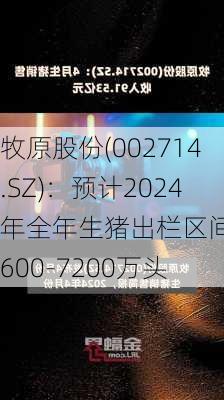 牧原股份(002714.SZ)：预计2024年全年生猪出栏区间为6600-7200万头