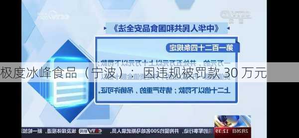 极度冰峰食品（宁波）：因违规被罚款 30 万元