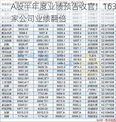 A股半年度业绩预告收官！163家公司业绩翻倍