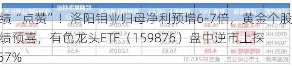 业绩“点赞”！洛阳钼业归母净利预增6-7倍，黄金个股业绩预喜，有色龙头ETF（159876）盘中逆市上探1.57%