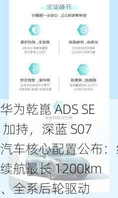 华为乾崑 ADS SE 加持，深蓝 S07 汽车核心配置公布：综合续航最长 1200km、全系后轮驱动