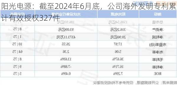 阳光电源：截至2024年6月底，公司海外发明专利累计有效授权327件