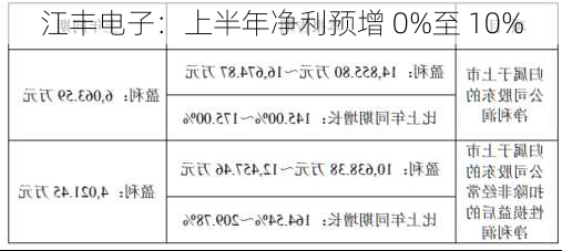 江丰电子：上半年净利预增 0%至 10%