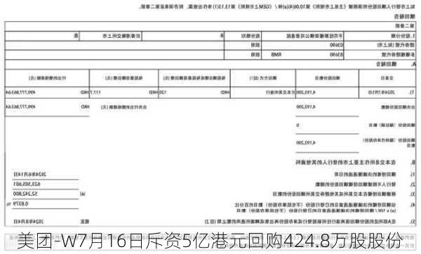 美团-W7月16日斥资5亿港元回购424.8万股股份