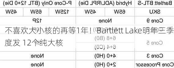 不喜欢大小核的再等1年！Bartlett Lake明年三季度发 12个纯大核