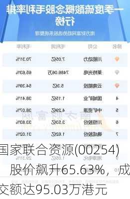 国家联合资源(00254)：股价飙升65.63%，成交额达95.03万港元