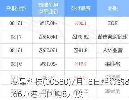 赛晶科技(00580)7月18日耗资约8.66万港元回购8万股