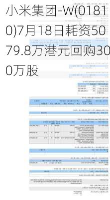 小米集团-W(01810)7月18日耗资5079.8万港元回购300万股