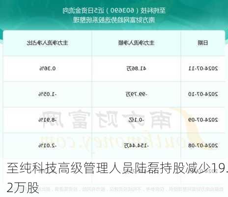 至纯科技高级管理人员陆磊持股减少19.2万股