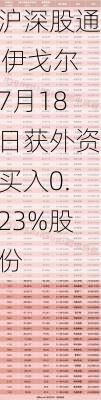 沪深股通|伊戈尔7月18日获外资买入0.23%股份