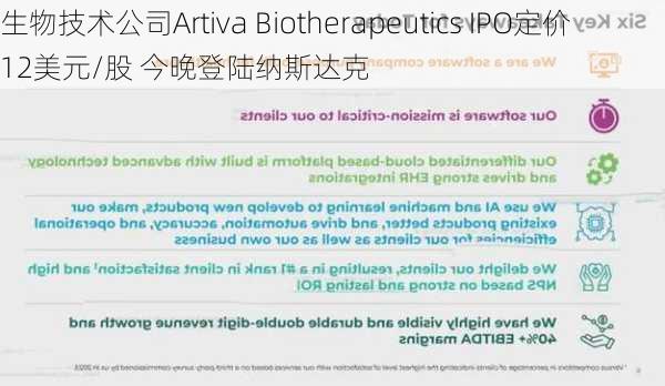 生物技术公司Artiva Biotherapeutics IPO定价12美元/股 今晚登陆纳斯达克