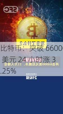 比特币：突破 66000 美元 24 小时涨 3.25%