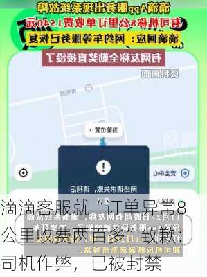 滴滴客服就“订单异常8公里收费两百多”致歉：司机作弊，已被封禁