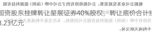 国资股东挂牌转让星展证券40%股权，转让底价合计约8.23亿元