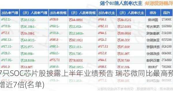 7只SOC芯片股披露上半年业绩预告 瑞芯微同比最高预增近7倍(名单)