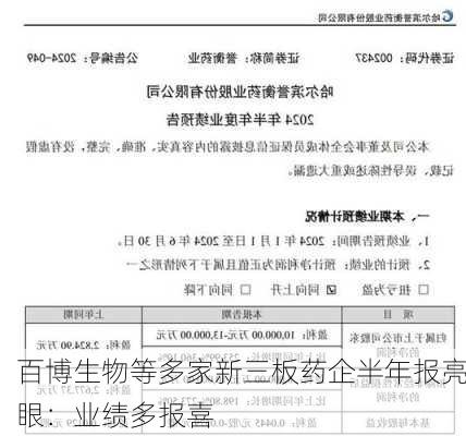 百博生物等多家新三板药企半年报亮眼：业绩多报喜