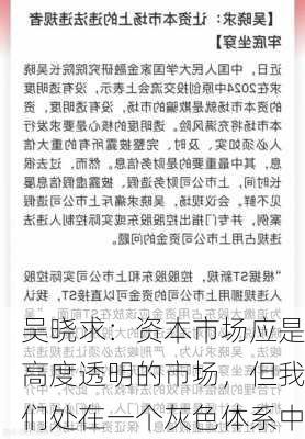 吴晓求：资本市场应是高度透明的市场，但我们处在一个灰色体系中