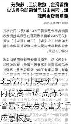 3.5亿元中央预算内投资下达 支持3省暴雨洪涝灾害灾后应急恢复