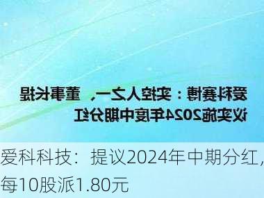 爱科科技：提议2024年中期分红，每10股派1.80元