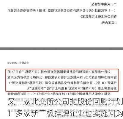 又一家北交所公司抛股份回购计划！多家新三板挂牌企业也实施回购