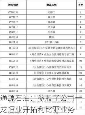 通源石油：参股子公司一龙恒业开拓利比亚业务