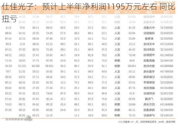 仕佳光子：预计上半年净利润1195万元左右 同比扭亏